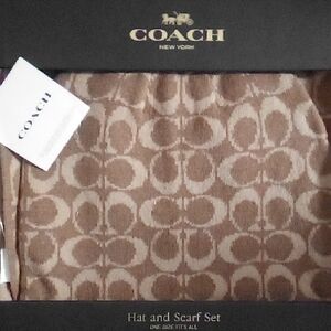 Coach Tan Hat and Scarf Set